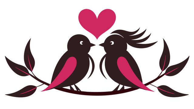birds in love with pink heart on branch clip art preview