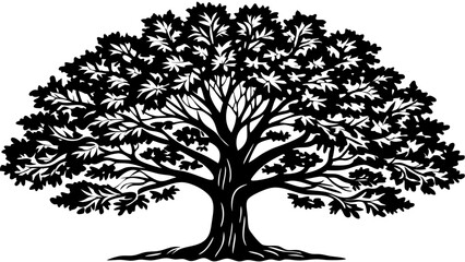 Linocut Style Oak Tree Illustration. Perfect for: Children's Books, Farm Events, Dairy Campaigns