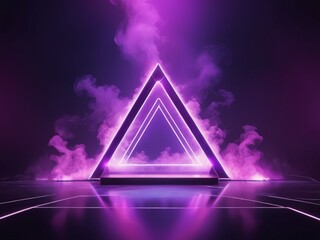 Triangle stage with smoke and and purple neon light