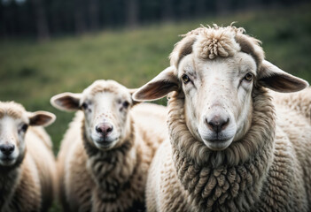 Obraz premium Cute and woolly sheep in the meadow