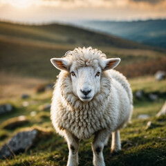Fototapeta premium Cute and woolly sheep in the meadow