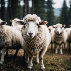 Obraz premium Cute and woolly sheep in the meadow