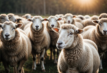 Fototapeta premium Cute and woolly sheep in the meadow