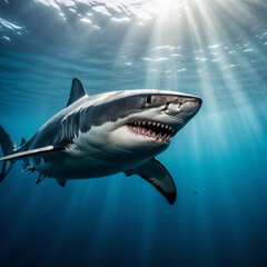 Naklejka premium Scary shark in the deep ocean looking for prey