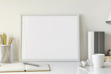 A digital home interior blank photo frame mockup displaying and natural elements, 3d render 