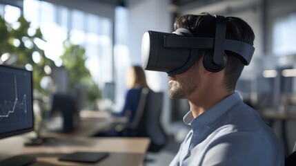 Man in a Virtual Reality Headset in Office