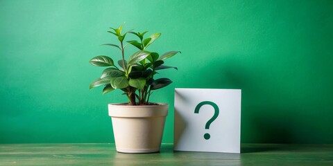 Plant and Question Mark on Green Background, plant, question, background, green