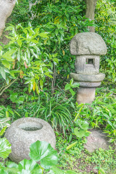 Japan, Yokohama. Sankei-en Garden lantern