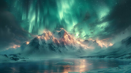 Snowy Mountains and Aurora Borealis Illustration