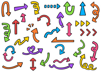 手書きの矢印セット、ポップな矢印