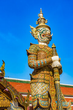 White guardians statue, Grand Palace, Bangkok, Thailand. Palace was home of King of Thailand from 1782 to 1925
