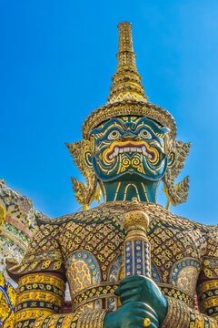 Green guardians statue, Grand Palace, Bangkok, Thailand. Palace was home of King of Thailand from 1782 to 1925