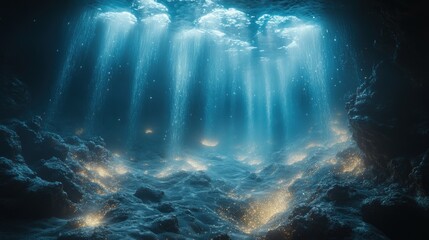 Underwater Cave with Light Beams
