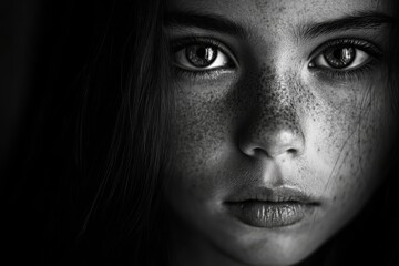 Close-up Portrait of a Young Girl with Freckles