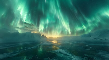 Aurora Borealis Over Frozen Landscape - Photo