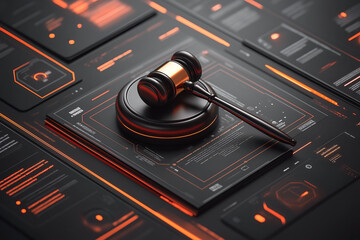 A legal gavel with artificial intelligence, symbolizing the intersection of law and technology.