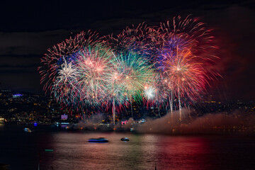 Fireworks display over the Bosphorus, Istanbul, Turkey