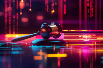 A legal gavel with artificial intelligence, symbolizing the intersection of law and technology.