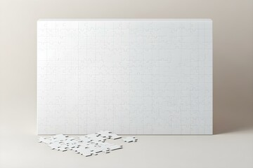 White Box, Blank Puzzle game Mockup with Box, Clear Jigsaw pieces, big board tempelate, puzzle packaging 3D Rendered Isolated on a light background