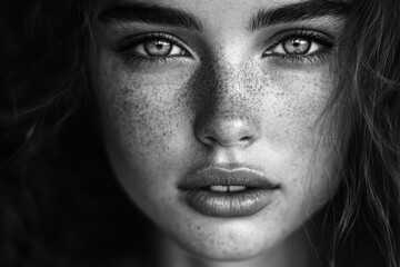 Fototapeta premium Close-up Portrait of a Woman with Freckles