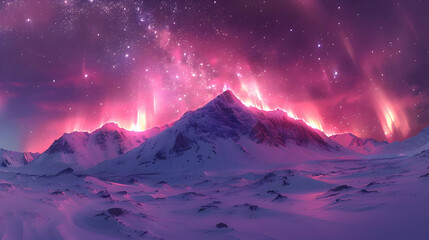 Purple Mountain Range with Northern Lights Illustration
