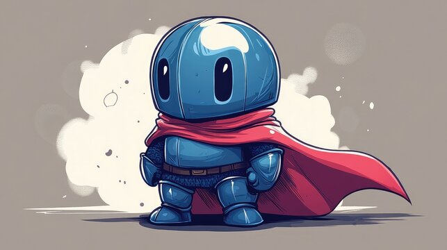 Fototapeta Cute cartoon knight wearing red cape standing proud