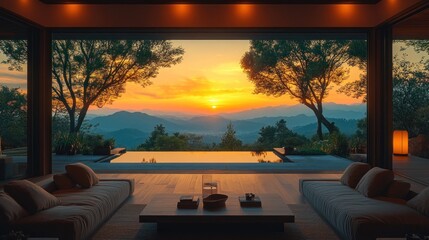 Fototapeta premium Sunset View from a Luxurious Villa