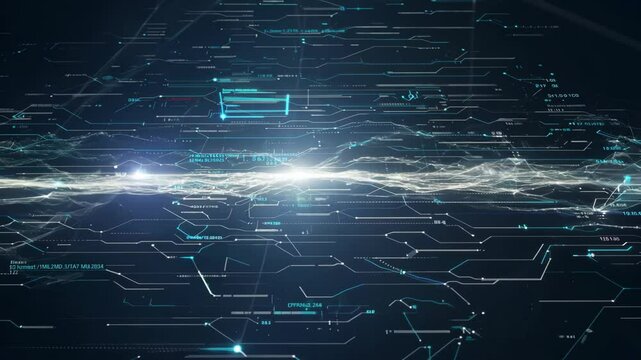Digital data stream visualization in abstract futuristic design