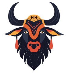Bull Face Design. Flat Vector Illustration