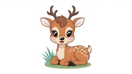 Fototapeta premium Cute little deer. young deer. vector illustrations. Children's illustration. Grinning, sweet animal.
