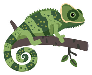 Chameleon Sitting on a Tree. Flat Vector Illustration