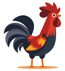 Colorful Rooster. Flat Vector Illustration