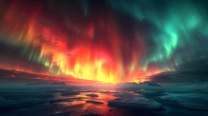 Fototapeta premium Aurora Borealis Landscape Illustration