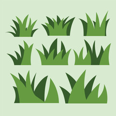 cute grass and flower set elements vector illustration