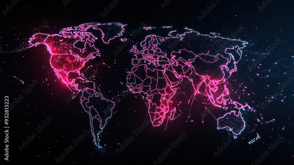 Poster futuristic 3d open map with neon travel routes on dark background - high-tech travel concept with co