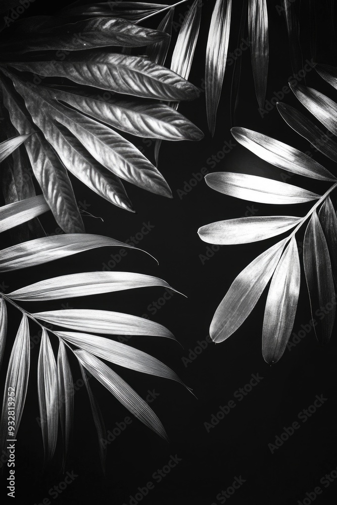 Sticker black and white leaves