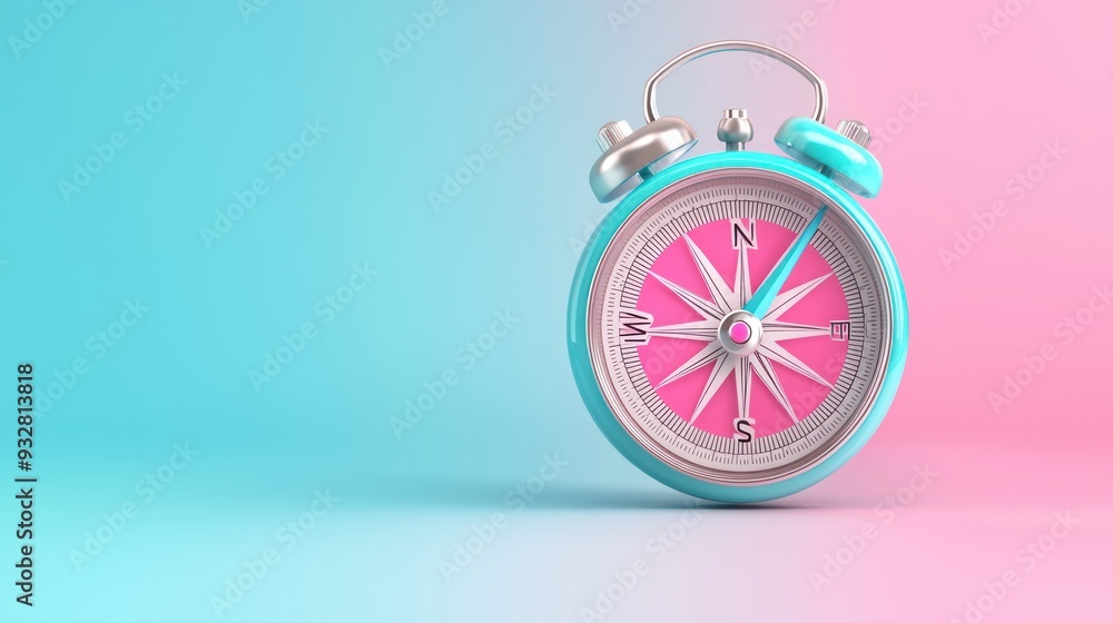 Aufkleber illuminated 3d compass needle on gradient background for navigation and travel concepts, generative 