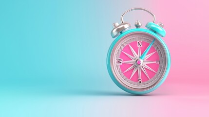 Illuminated 3D Compass Needle on Gradient Background for Navigation and Travel Concepts, Generative Ai