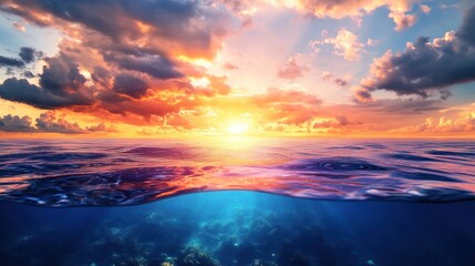 Obraz premium Stunning Sunset Over the Ocean with Underwater View