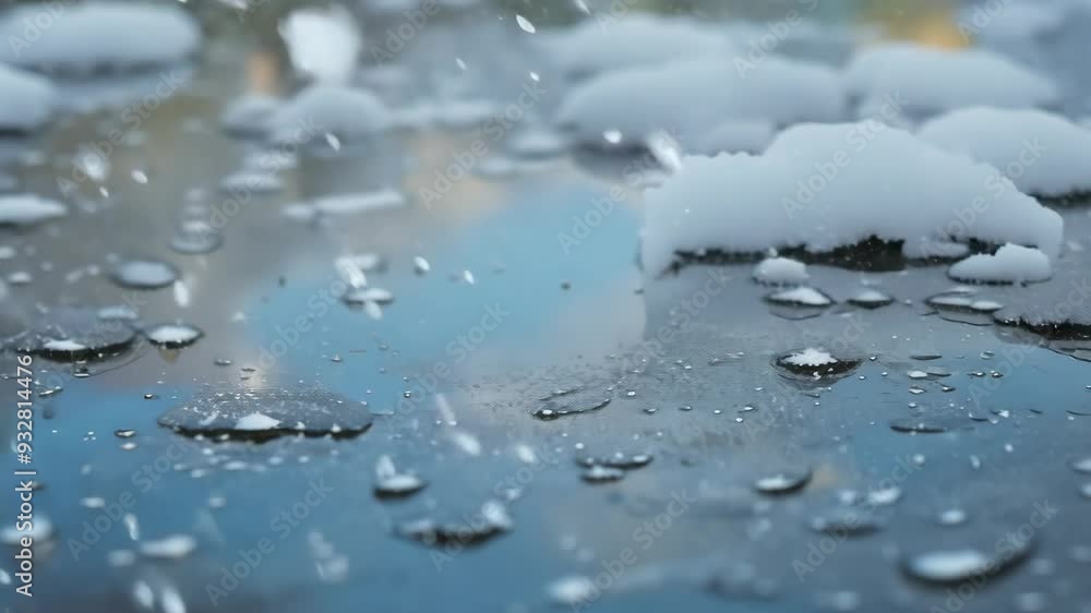 Aufkleber raindrops creating patterns on a reflective surface in a urban setting