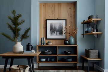Winter theme oak living room interior design with christmas decorations