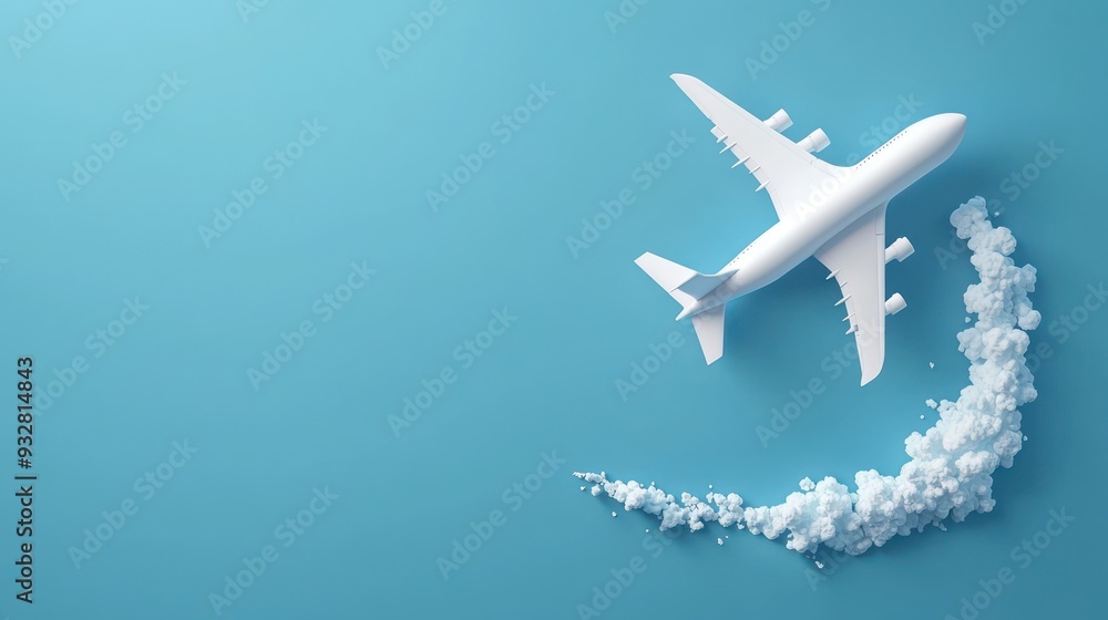 Poster global travel concept with 3d globe and airplane trail on deep blue background for dynamic motion, c