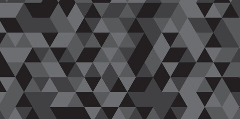 Abstract geometric black and gray background seamless mosaic and low polygon triangle texture wallpaper. Triangle shape retro wall grid pattern geometric ornament vector square element background.