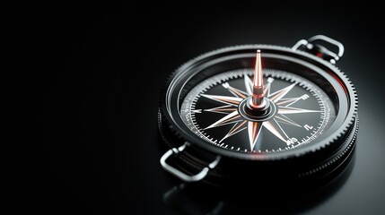 Illuminated 3D Compass on Dark Background for Travel Exploration Concepts, Generative Ai