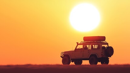 Fototapeta premium 3D Safari Jeep Adventure in Savanna Sunset - Travel Concept with Wildlife Exploration, Generative Ai