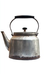 Metal tea kettle on white background
