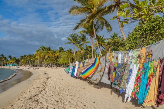 Caribbean, Grenada, Mayreau Island. Vendor's colorful display.