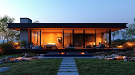 Modern Minimalist House with Fire Pit