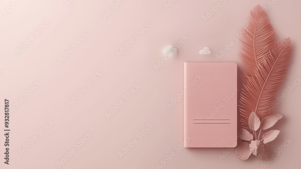 Poster futuristic 3d passport and boarding pass with floating text on blank background, travel concept desi