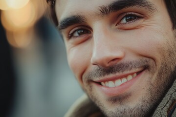 Obraz premium Close-up of smiling man with beard and warm eyes